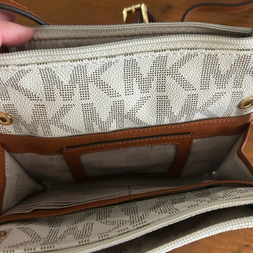 Michael Kors White and Brown Crossbody Bag with Signature Monogram - Picture 4 of 6